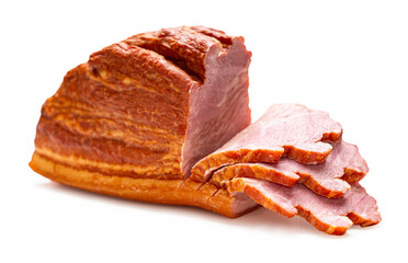 smoked pork close-up on a white isolated background