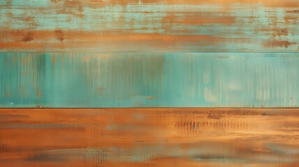 A vibrant abstract painting featuring turquoise and copper hues, creating a textured, layered effect that evokes a sense of depth and warmth.