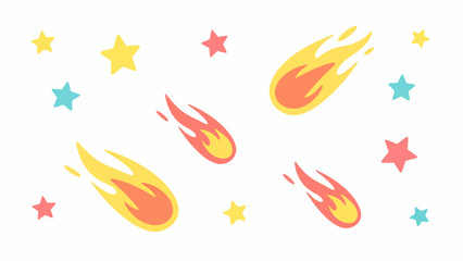 Abstract illustration of falling stars and comets in a whimsical cartoon style, perfect for space-themed designs