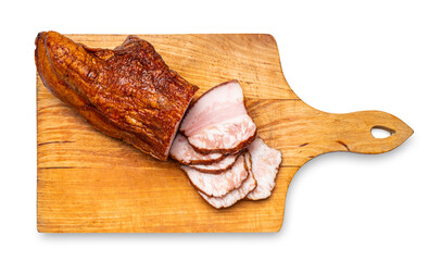 smoked pork close-up on a white isolated background