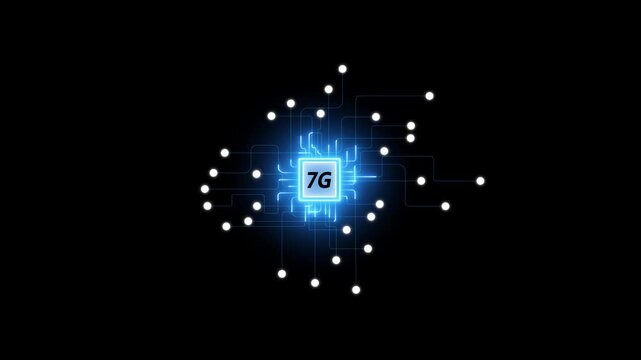 Futuristic Wireless Network Technology Animation Featuring 5G 6G and 7G Concept with Glowing Digital Circuit Connections for Innovation and Communication Background