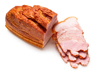 smoked pork close-up on a white isolated background