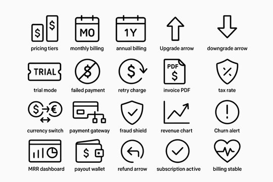 Billing and subscription management icons for financial applications