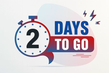 A vibrant countdown illustration showing a stopwatch icon with the number 2 and text 'days to go'