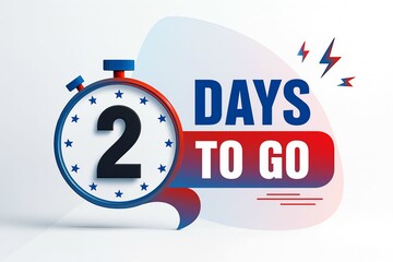 A dynamic illustration showing a two-day countdown with a stopwatch and "days to go" text.