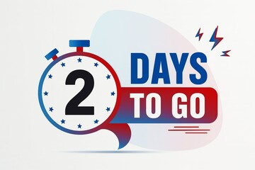 Two days to go countdown graphic featuring a stopwatch icon and red blue colors