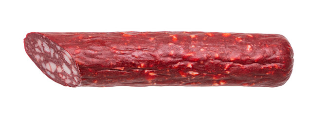 smoked sausages close-up on a white isolated background