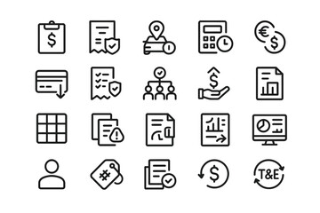 Fototapeta premium Finance and business icons set: transaction, document, calculator, currency