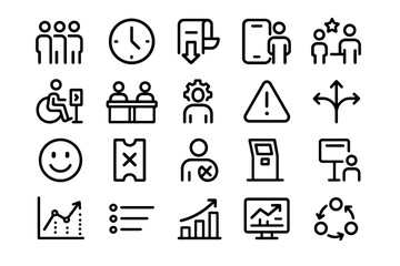 Fototapeta premium Icon set: office, communication, and navigation symbols in line art style