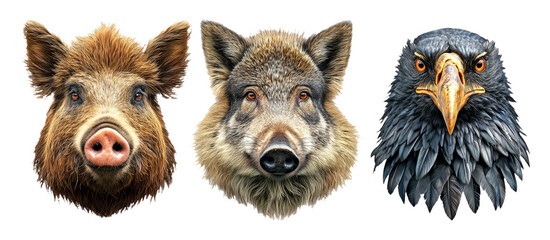 Fototapeta premium Highly Detailed Fauna Hybrids Featuring Wildlife Head Portraits of Various Animals