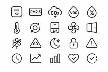 Vector icons: air quality, temperature, and environmental indicators set
