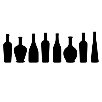 Row of Bottle Silhouettes in Solid Black