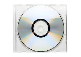 A blank compact disc in a transparent jewel case ready for data storage or music recording