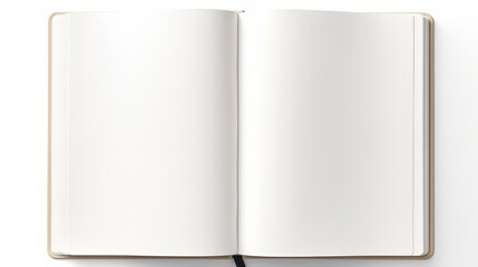 An open blank notebook with white pages, inviting creativity and ideas.