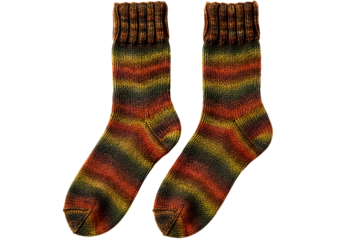 Multicolored striped wool socks isolated on transparent background