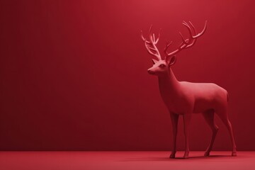 Red Christmas reindeer on red background. Christmas greeting card design.