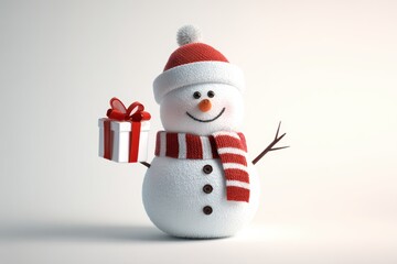 Snowman on white background. Christmas greeting card design.