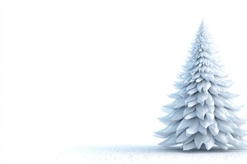 white Christmas tree on white background. Christmas greeting card design.