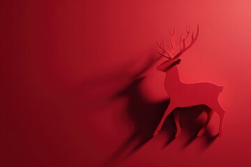 Red Christmas reindeer on red background. Christmas greeting card design.