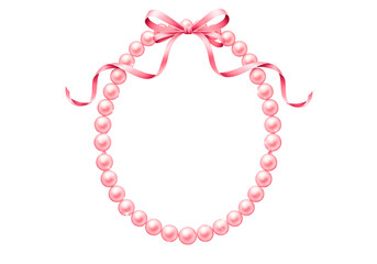 Obraz premium Elegant pink pearl frame with a charming ribbon bow, perfect for special memories and designs