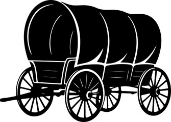 western covered wagon silhouette vector illustration