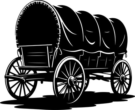 western covered wagon silhouette vector illustration