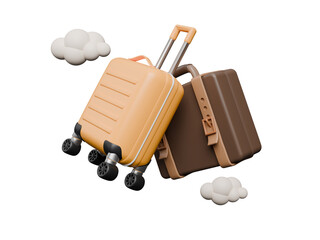 3D luggage tourism icon isolated on transparent background, Business travel concept. Leisure touring summer vacations and holiday symbol. Traveling and tourism elements. 3d rendering illustration
