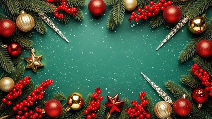 Christmas decoration frame with red and gold ornaments