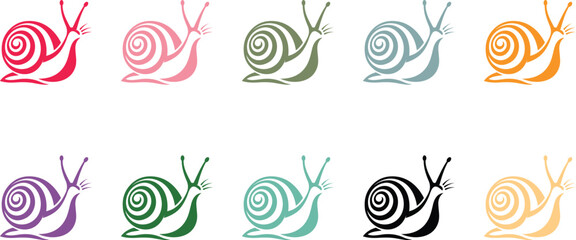 Colorful snail icons with swirling shells, Cute snail illustration collection on white © jakircreativedesign