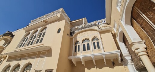 Traditional Rajasthani Fort Exterior Wall in Mandawa Fort Courtyard, Rajasthan