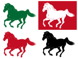 年賀状・干支・午年・シルエットセット