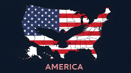 American eagle silhouette on united states flag map