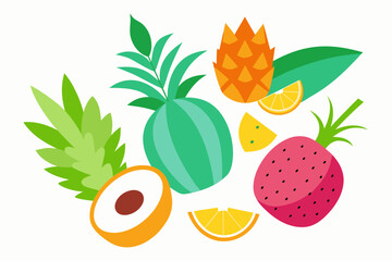Colorful illustration of tropical fruits and leaves