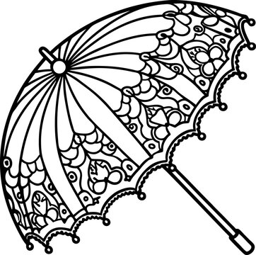 Decorative lace parasol  illustration ornate umbrella outline with floral pattern for coloring page