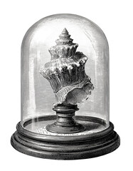 Vintage shell under a globe illustration isolated on white background