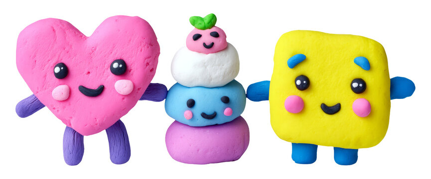 Colorful 3D Plasticine Characters in Soft Mood with Smooth Finish and Candy-Like Appearance
