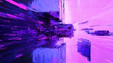 Futuristic abstract composition creating a sense of rapid movement and data flow within a complex digital environment, showcasing glitch effects and fragmented geometric structures