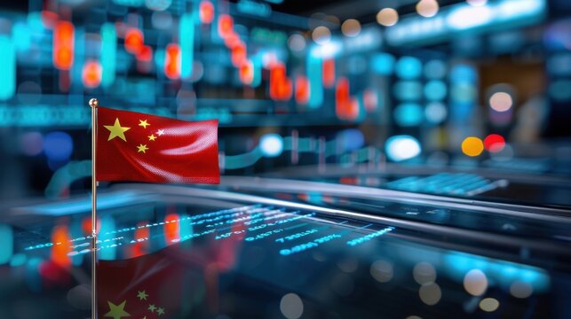 Chinese flag on a futuristic digital background representing global finance and technology trends in a modern business environment - Powered by Adobe