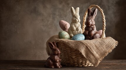 Easter Basket with Chocolate Bunnies and Eggs
