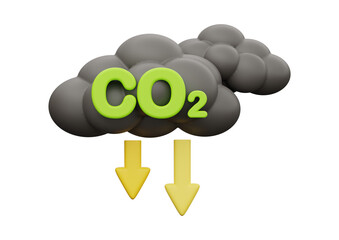 Carbon dioxide pollution cloud with downward arrows