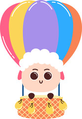 Adorable Sheep Flying in Colorful Hot Air Balloon