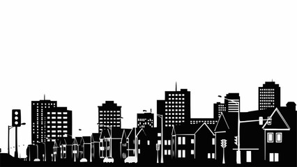 Obraz premium Silhouette of a City Skyline with Buildings and Traffic Light.