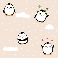 Cute Penguins Seamless Pattern