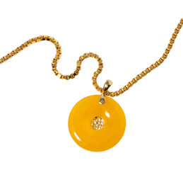 Luxury Gold Necklace with Yellow Circular Pendant and Diamond Accent PNG