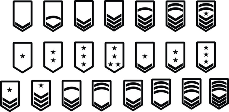 Army ranking set. Military rank icon. Chevron stripes badge sign. flat style.