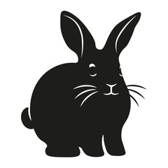 Black vector Rabbit silhouette isolated transparent background. Modern kid t-shirt print template design. Fun hand drawn Bunny vector illustration. EPS 10