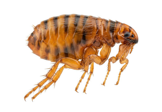 Close up of brown flea insect isolated on white background