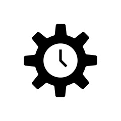 Clock inside cogwheel black icon. Efficiency symbol
