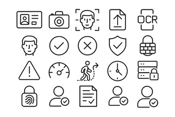 Icon set featuring security, id, and verification symbols