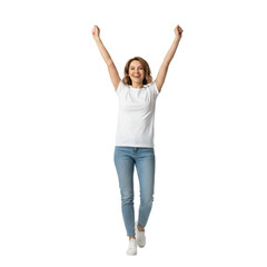 Woman celebrates victory isolated on transparent or white background, png